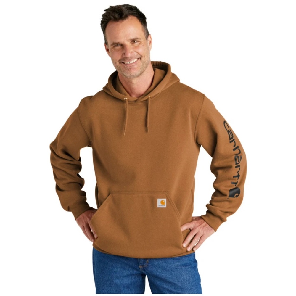Carhartt Men's Tan Hoodie with Logo Sleeve